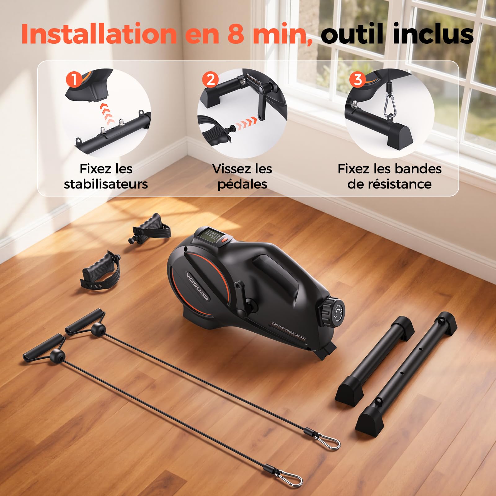 YOSUDA Vélo d‘Appartement Mini avec 16 Niveaux de Résistance Réglable, Pedalier avec 2 Bandes de Résistance et Tapis Antidérapant, Silencieux pour Le Bureau et la Maison