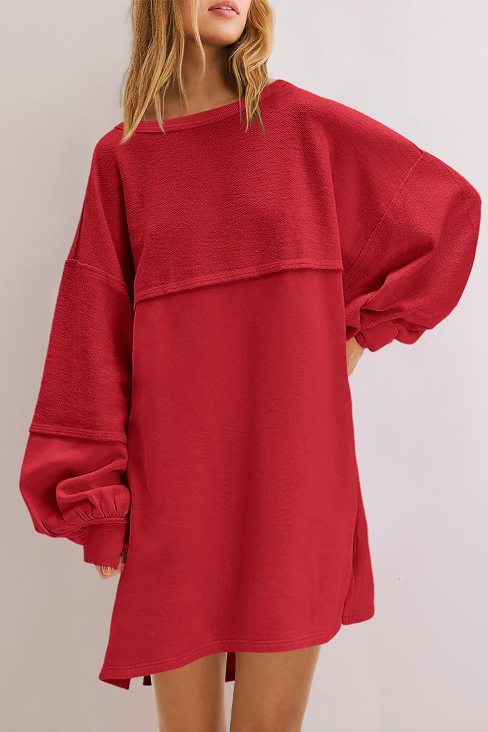 Panadila Womens Oversized Long Sleeve Patchwork Sweatshirt Dress Crewneck Tunic Sweatshirts Fall Loose Pullover Top - Image 5