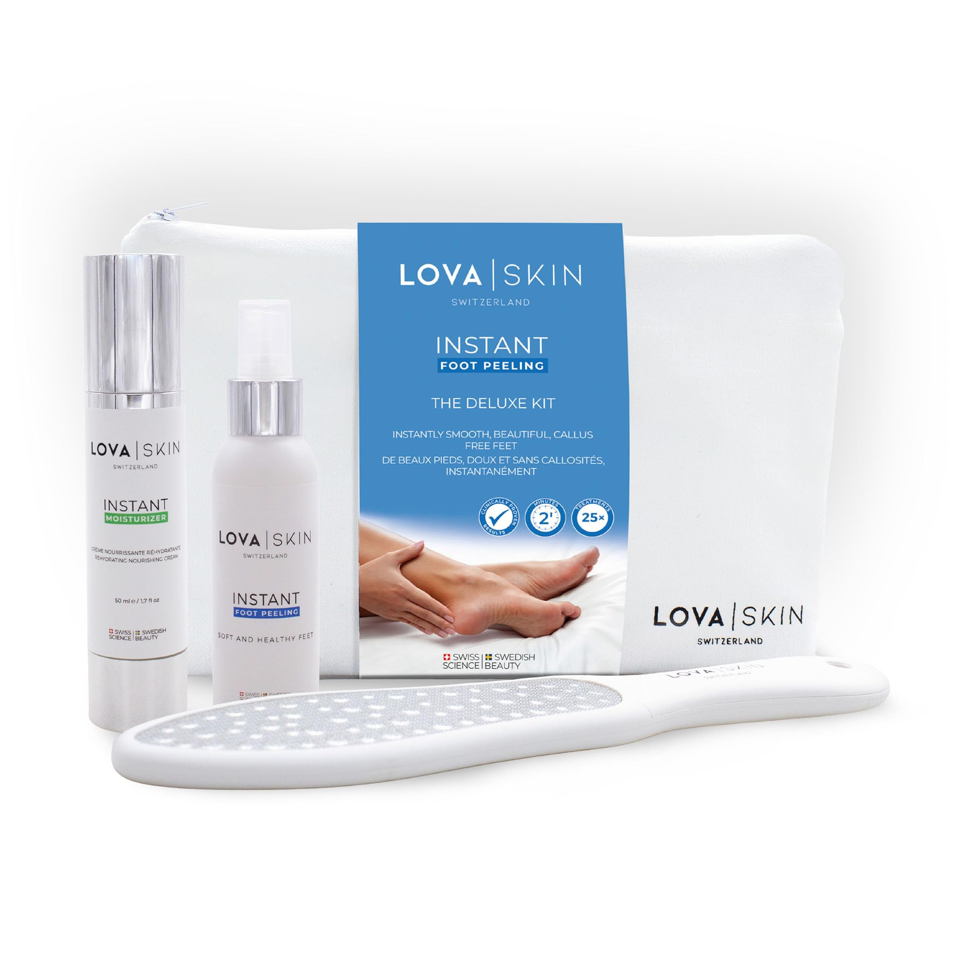 LOVA Skin Instant Foot Peel Deluxe Kit | Foot Callus Remover Spray | Callus Remover for Feet with File & Moisturizer | Pedicure Tools for Feet at Home Spa Care