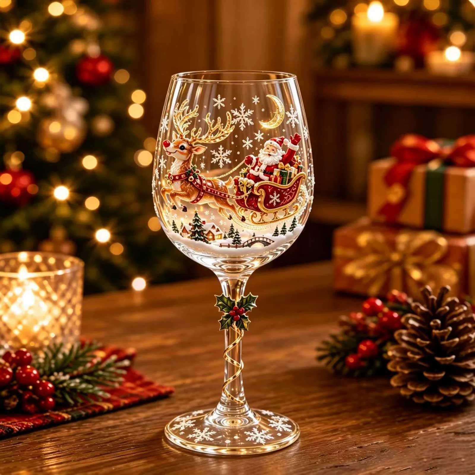 Christmas Wine Glasses 3D Christmas Glass Art Cup (#01)
