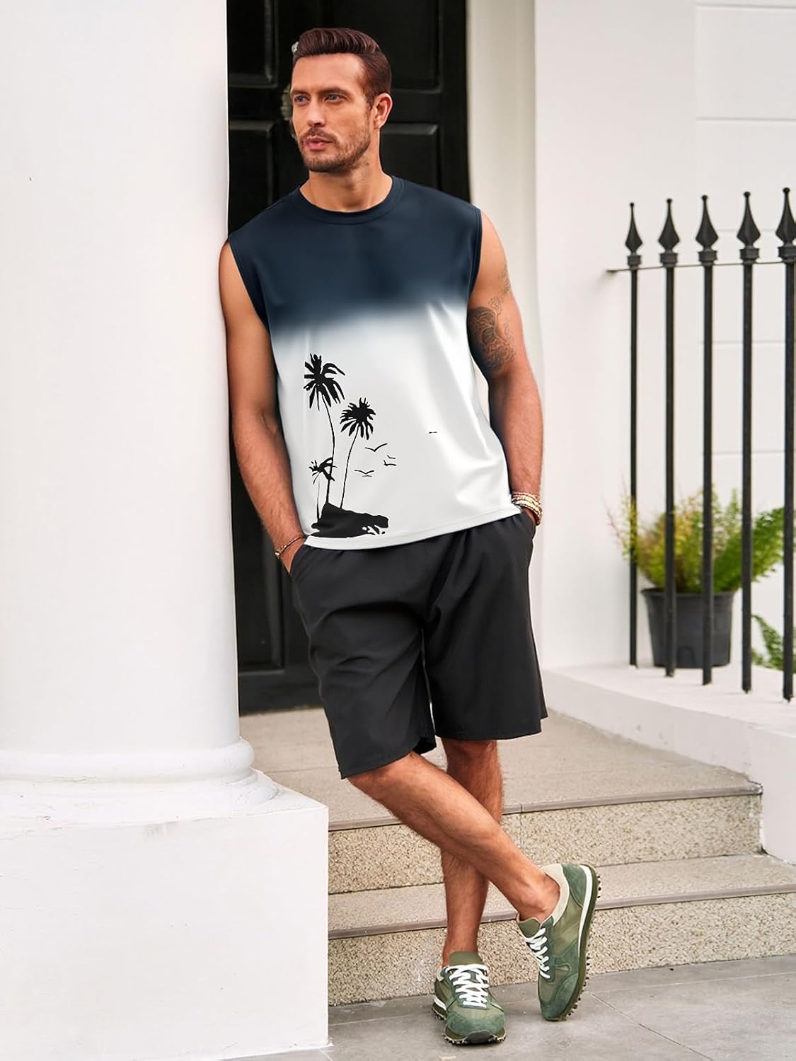 Runcati Mens Graphic Tank Tops Sleeveless Palm Tree Gradient Shirts Beach Hawaiian Gym Muscle Workout Tops - Image 6