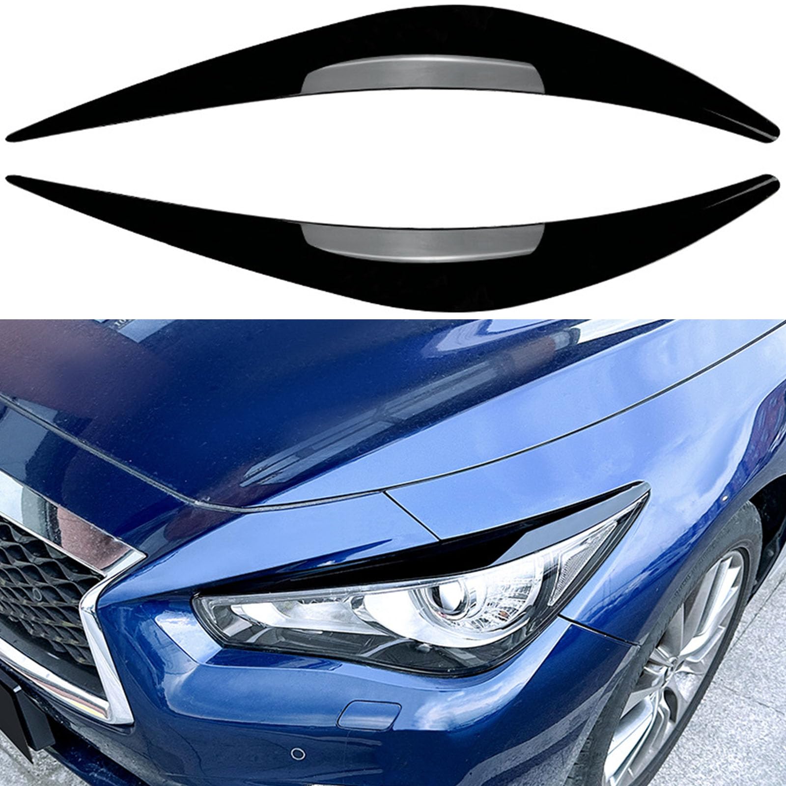 YPFYBHD Compatible with INFINITI Q50 2014+, 1 Pair Car Headlight Eyebrow Eyelid Lamp Car Evil Eye Car Sticker Exterior Accessories Modification,Black