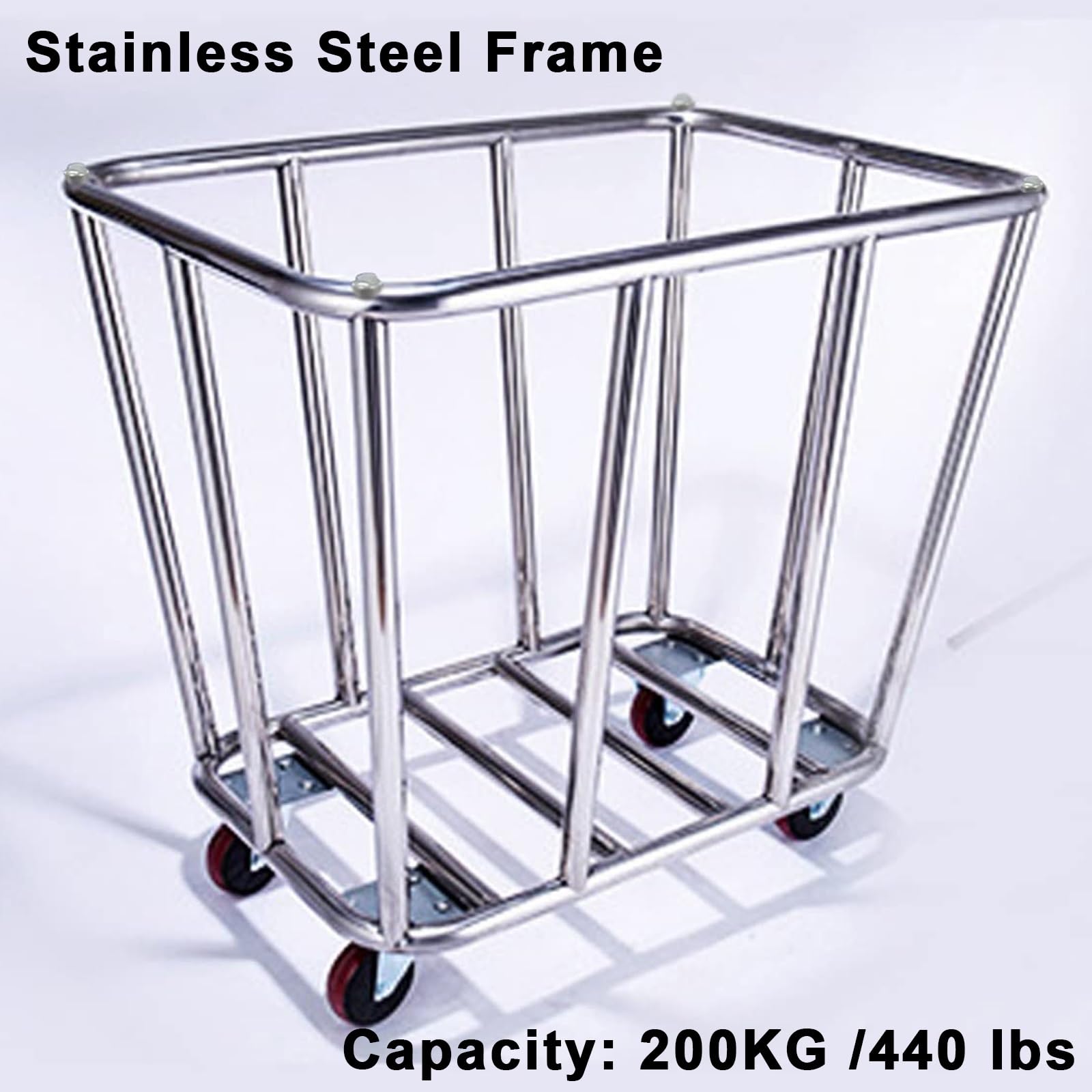 Carrito de Lavandería con Ruedas, Cesta Industrial de 400L, Estructura de Acero Inoxidable, 10 Tubos, para Lavandería de Hotel(Brown)