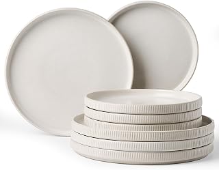 Ceramic Dinnerware Sets for 4, 8-Piece Flat Dinner Plates and Salad Plates | Famiware Premium Stoneware Dishes, Chip & Scratch Resistant, Microwave & Dishwasher Safe, Everyday & Serving Use, Matte White