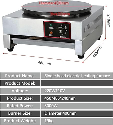 Miniatura 3 de Máquina para hacer crepas redonda comercial con antiadherente, base de cocción de acero inoxidable con temperatura ajustable, máquina de plancha