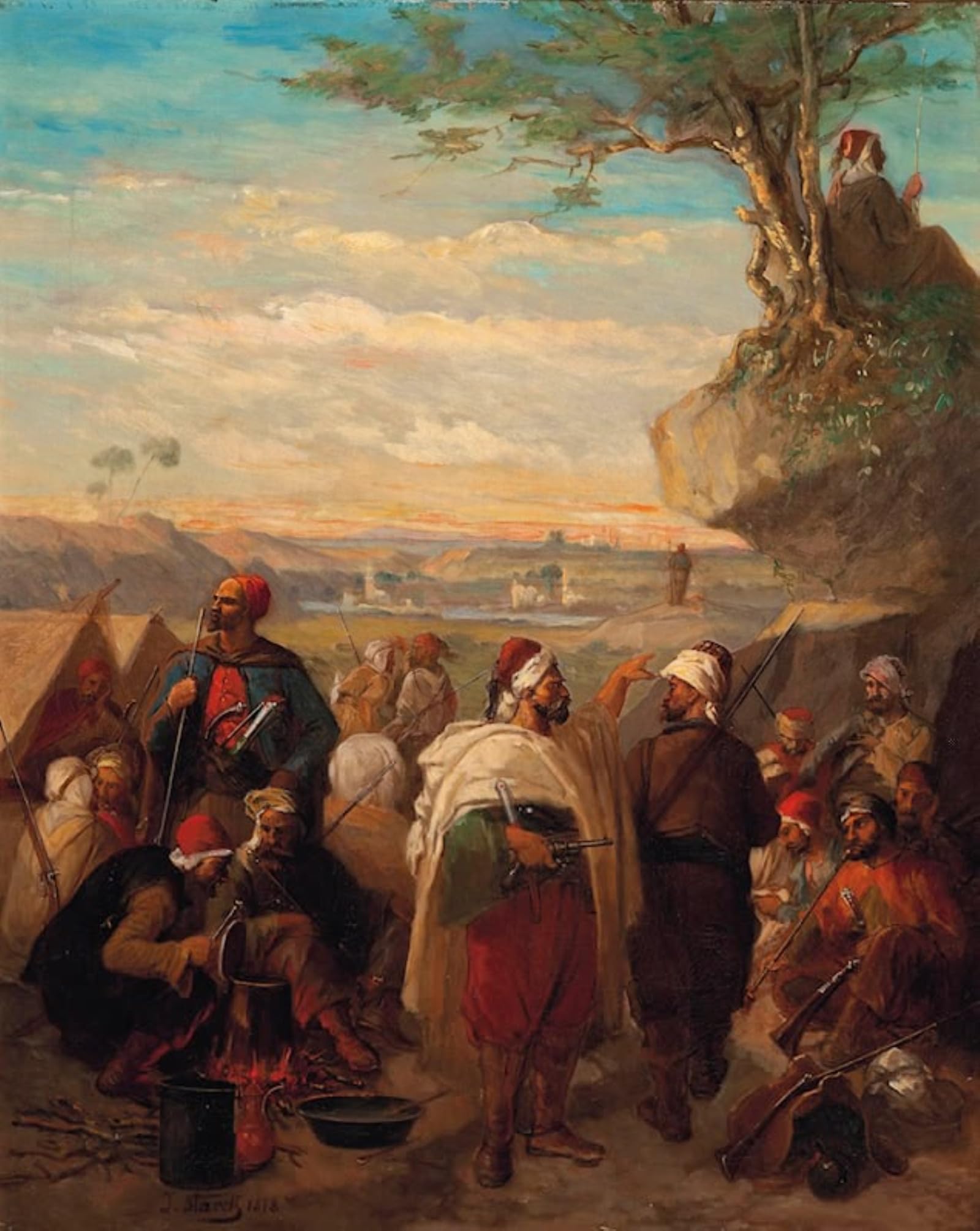 ARTXLXXBN Famous Print Painting Colorful Art Print the Ottoman Encampment At Dusk by Julius Gaspard Starck Canvas Art Decorations for Home Decor 60x90cm