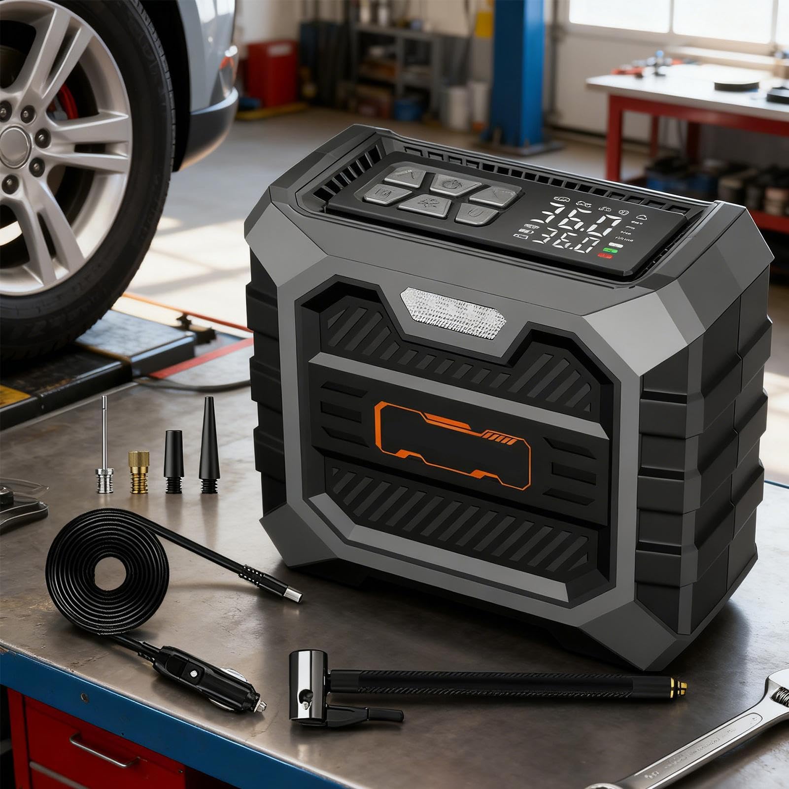 Compressore elettrico per pneumatici, con display digitale senza fili, spegnimento automatico, 150 psi, compressore d'aria portatile, per berline, SUV, moto, minivan, pick-up
