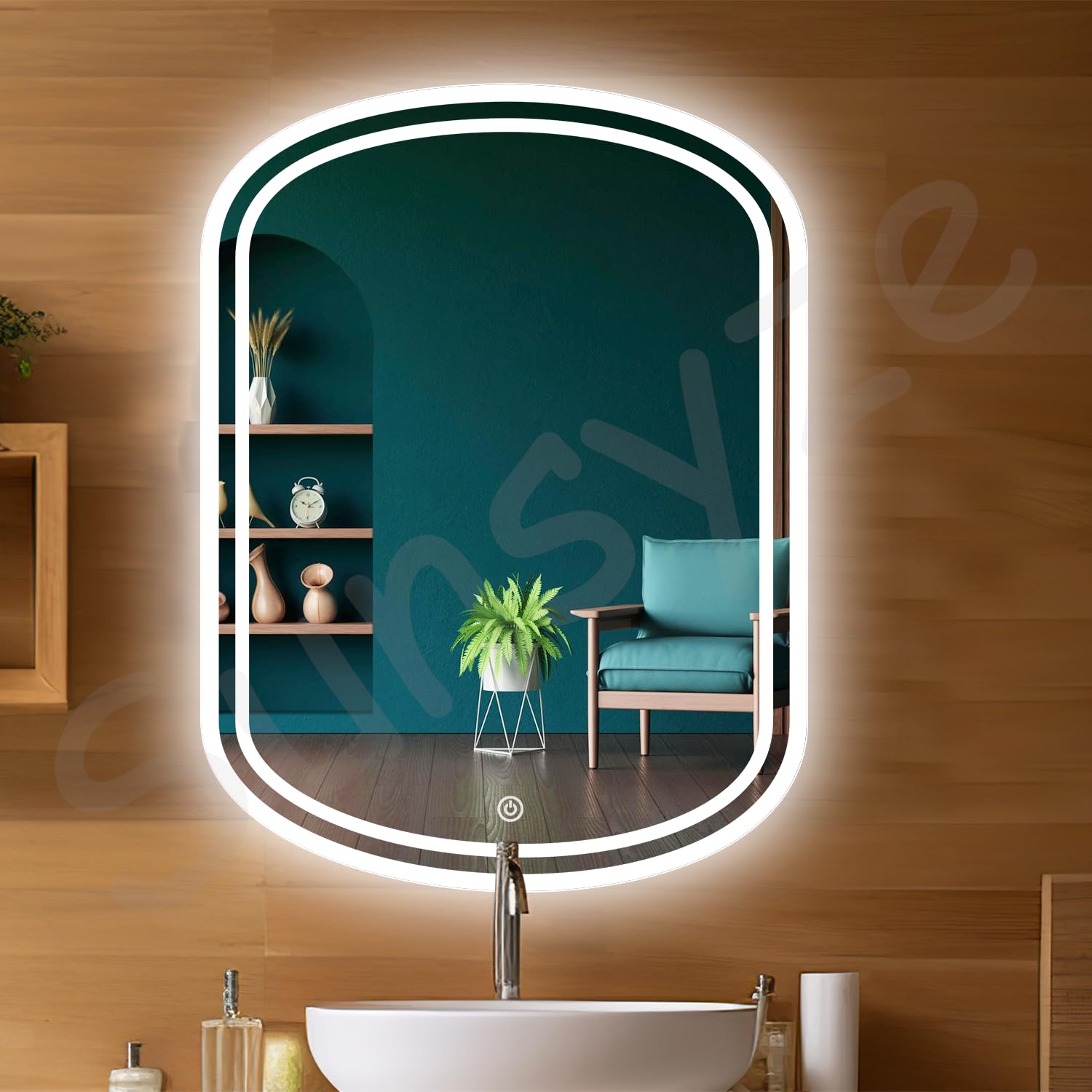Sunsyze Capsule 18x24 inch LED Mirror for Bathroom Wall | Brightness Adjustable | Touch Sensor Rectangular Mirror with Light (Warm, White & Natural) Mirror Light Option-image-43