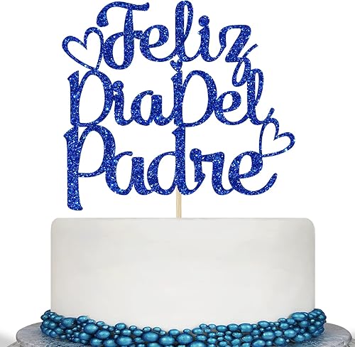 Feliz Día del Padre - Decoración para tartas, decoración para tartas del día del padre, decoración de fiesta del día del padre, purpurina azul