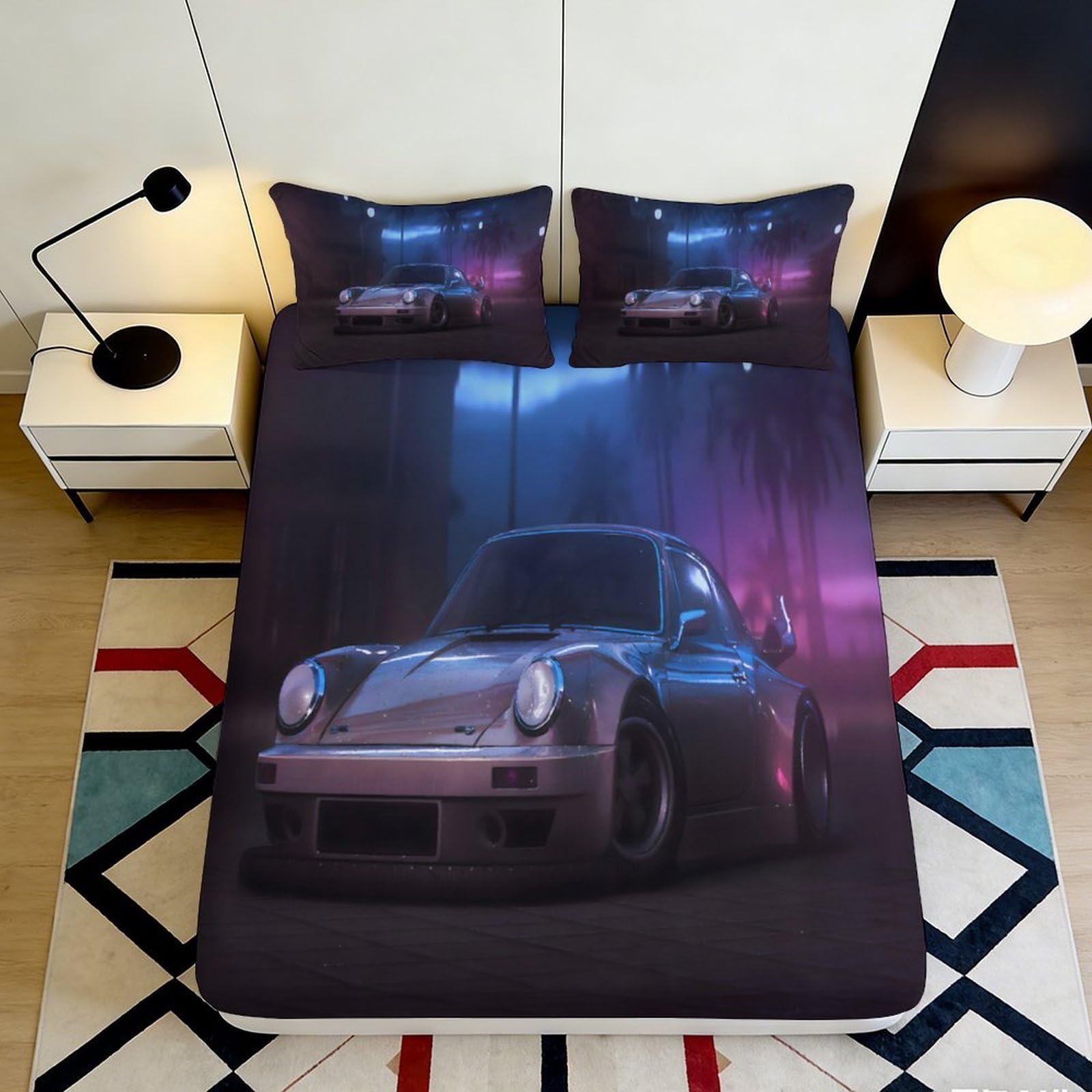 3D Printed Racing Fitted Sheet Microfiber Deep Pocket Bedroom Set Non-Slip Racing Mattress Fitted Cover for Adults Teens 90x200x25cm