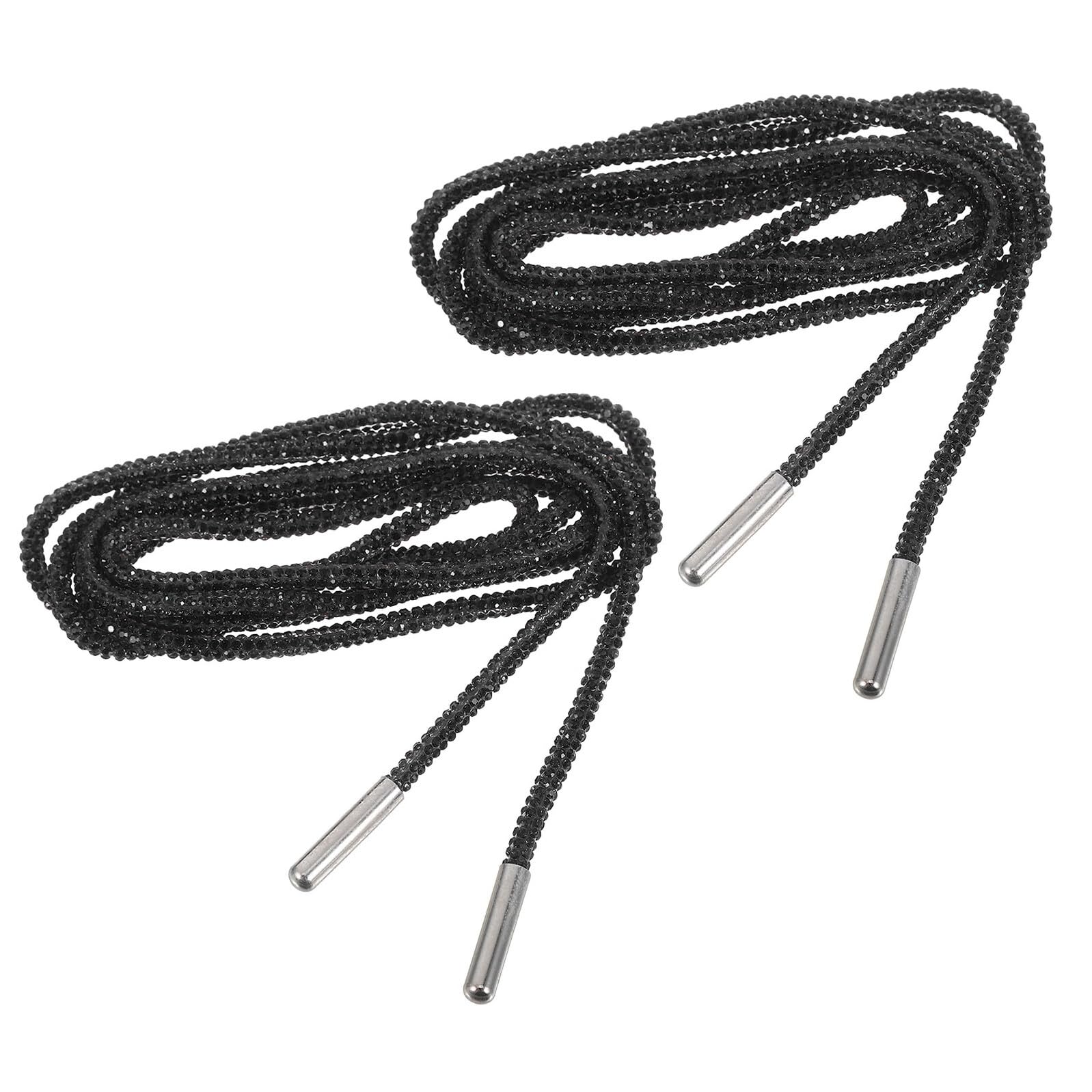 2 Pcs Black 120cm round Rhinestone Shoe Laces with Crystal Bling Sparkle, Bling Hoodie Drawstring Replacement for Sneakers, Hoodies, and Sportswear Accessories