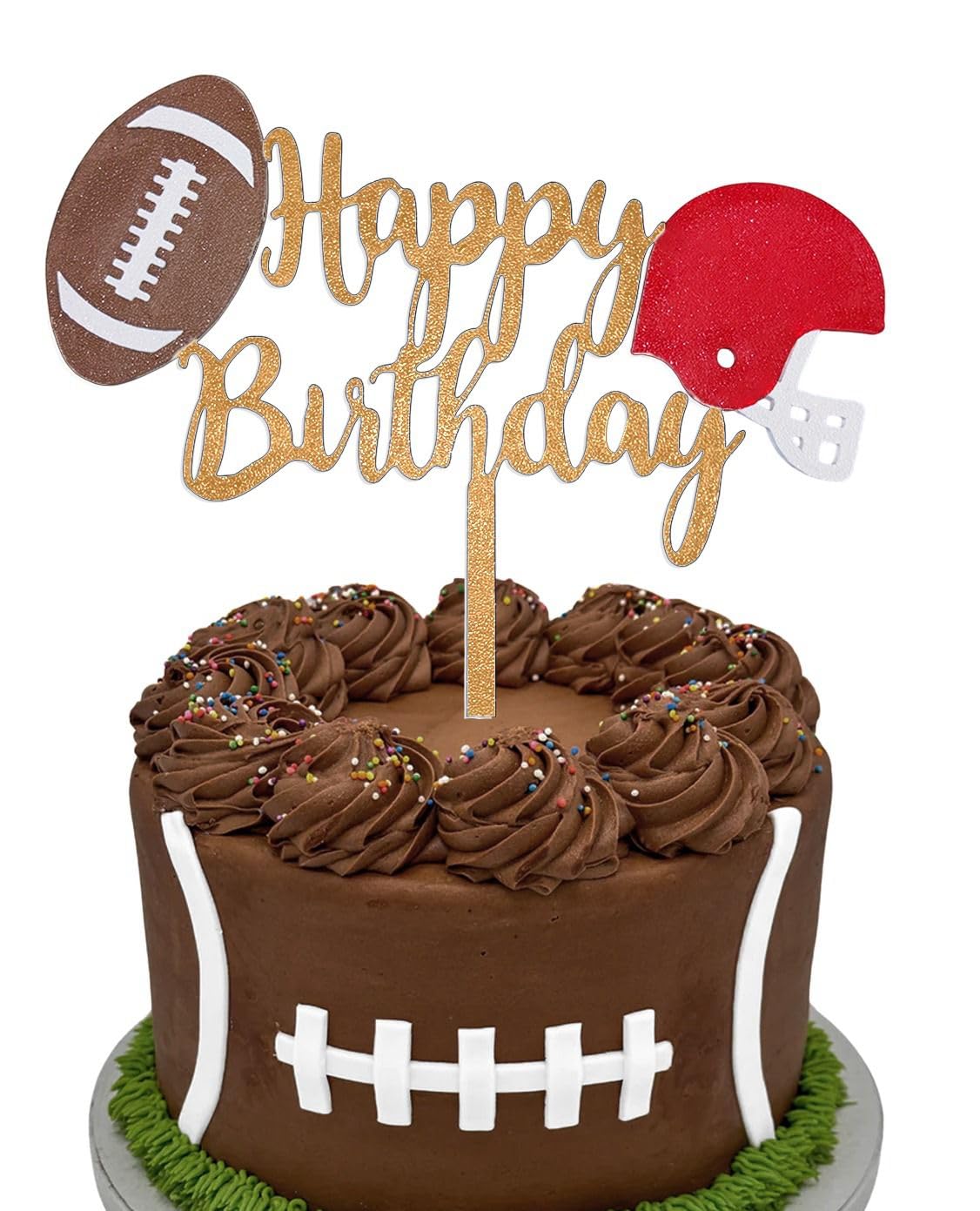 Moose Goods Happy Birthday Football Cake Topper - Easy to Use & Reusable Football Cupcake Toppers, Multi-Color Sports Cake Topper - Creative &