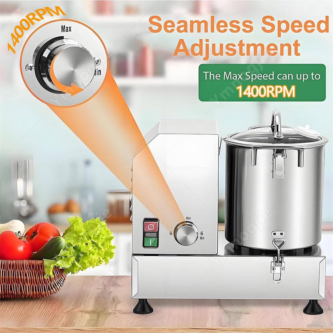 Picadora Verduras Comercial,1800W Procesador Alimentos 6L