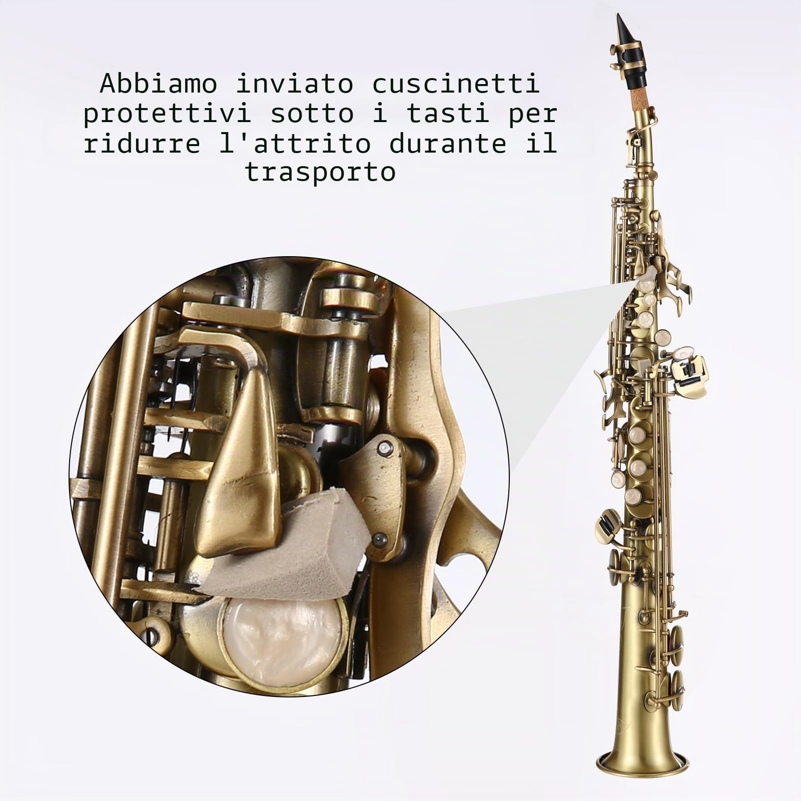 Sassofono dritto,Professionale Ottone Dritto Sib Soprano Sassofono Nichelato Sax Strumento a fiato Modello di intaglio con custodia per il trasporto Bocchino Kit di pulizia per ance Guanti Cing