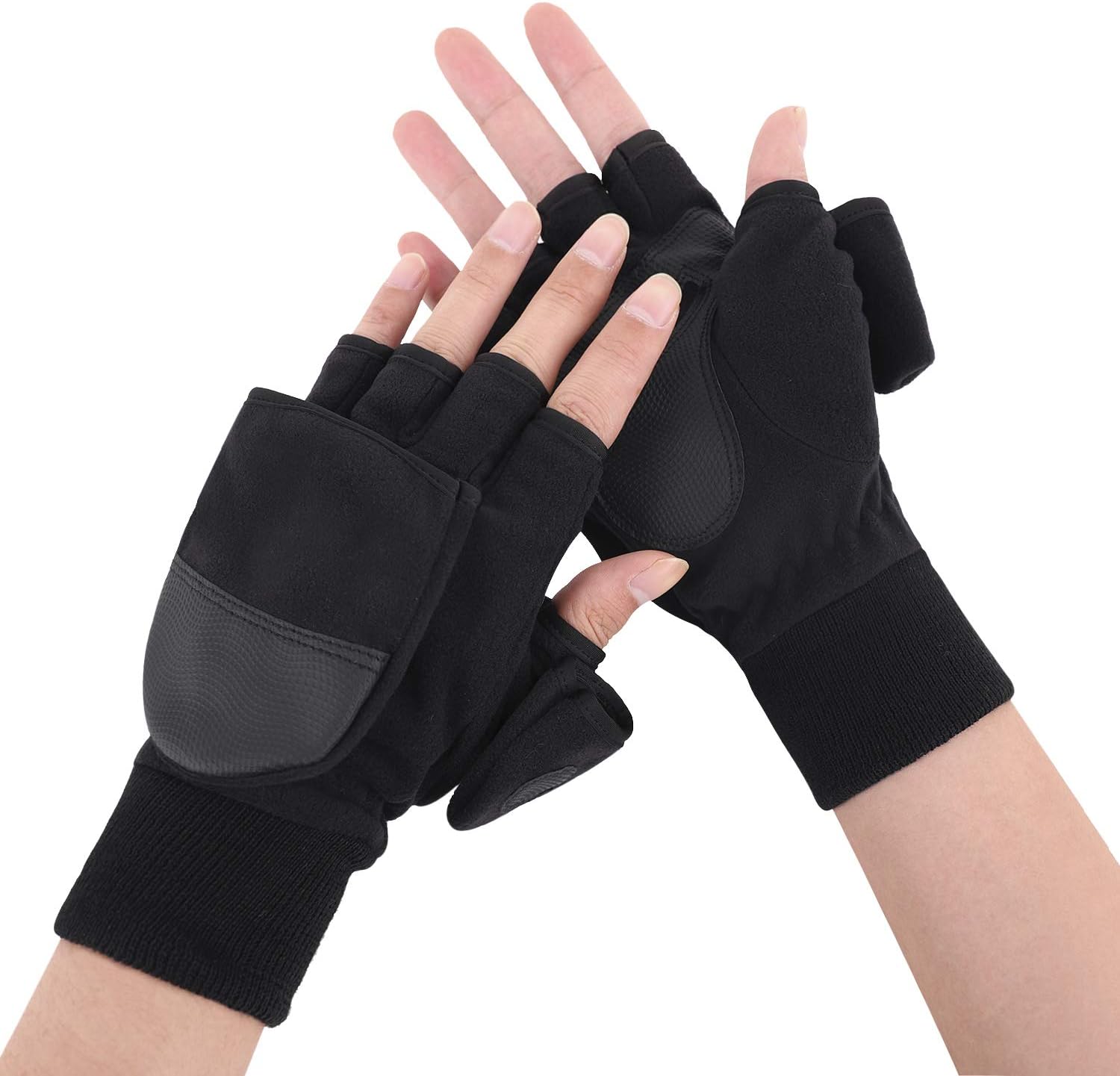 BXT Men's Windproof Cycling Motorcycle Driving Photography Gloves Anti-Skid Outdoor Exercise Gloves Winter Fleece Mitten Gloves with Finger Cover