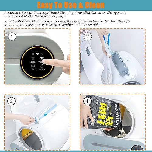 Miniatura 8 de Caja de arena para gatos autolimpiante, caja de arena automática para gatos autolimpiante para múltiples gatos, control de aplicación, seguridad