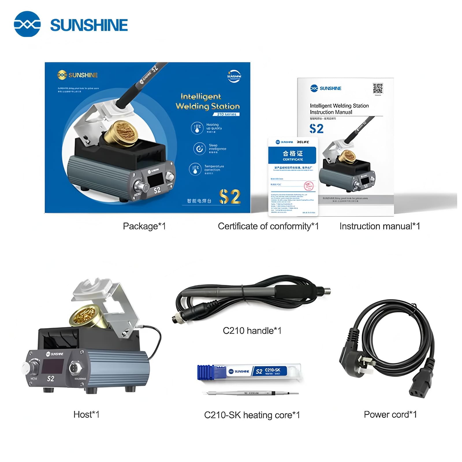 SUNSHINE S2 210 Stazione di Saldatura di Precisione Supporta Punta C210 per Saldature Grandi Riscaldamento Rapido Stazioni di Saldatura