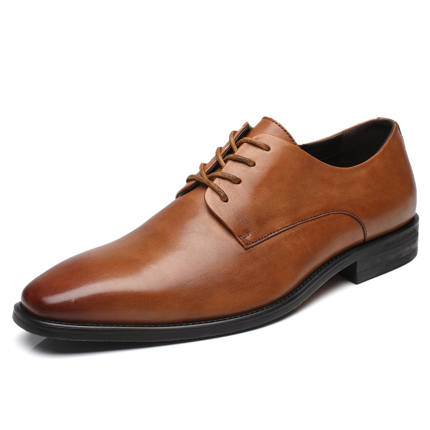 Mens Brown Dress Shoes Men's Round-Toe Oxford Dress Shoes-Bruno