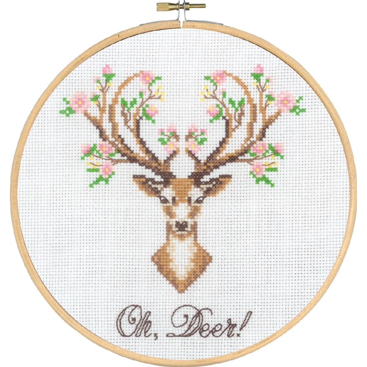 Permin counted cross stitch kit with hoop ""Deer "", Diam. 20cm, DIY