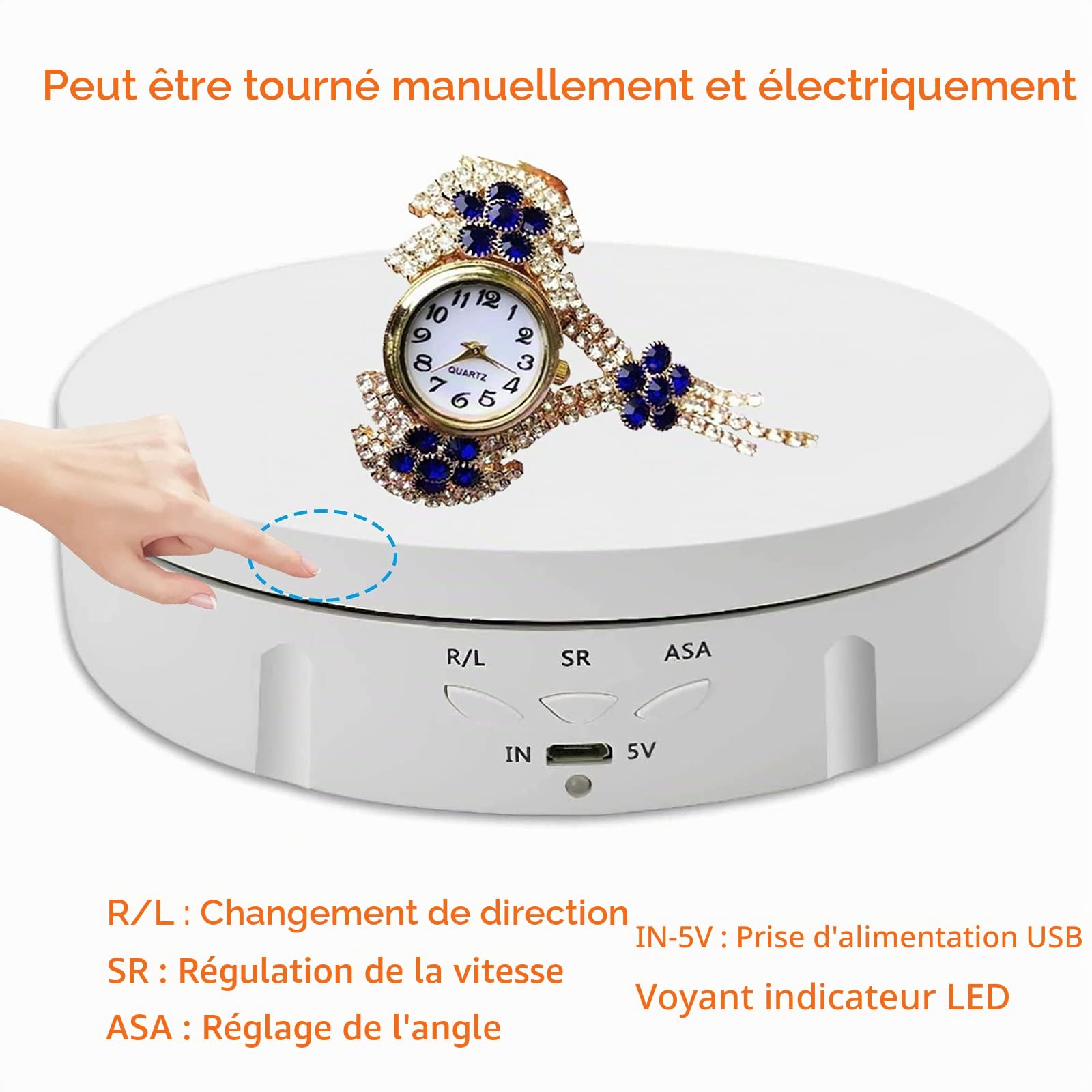 Support d'affichage électrique rotatif pour photographie, plateau tournant à 360 degrés, support rotatif motorisé pour vidéo en direct, plate-forme tournante automatique, 14,6 cm (blanc)