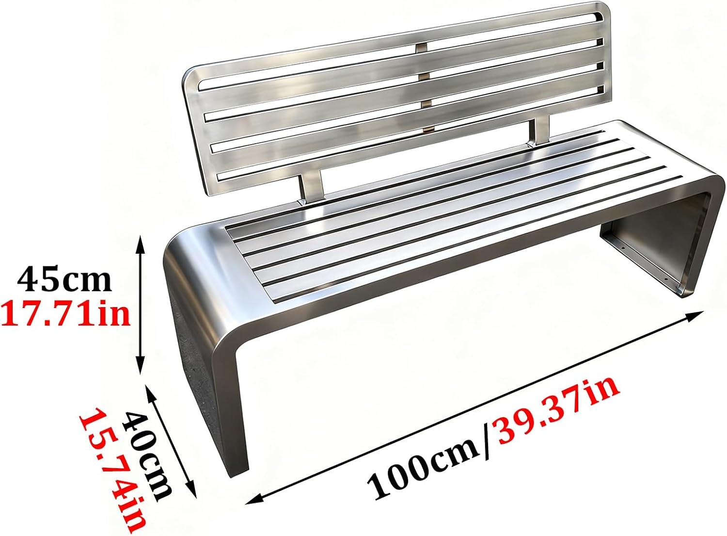 304 Stainless Steel Outdoor Bench - Heavy-Duty Patio Seating for Commercial & Residential Use, Modern Slatted Design, 39.37" Metal Park Bench for Garden & Yard