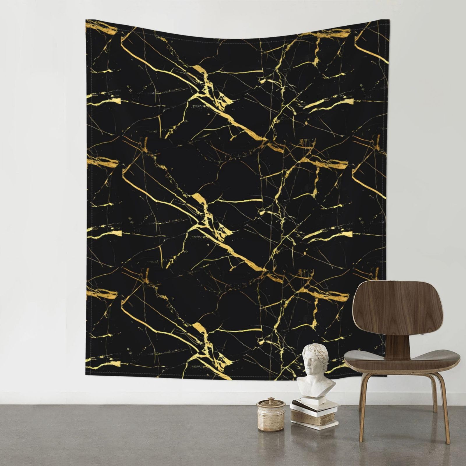 WHJSHOP Black Gold Marble Prints Original Wall Tapestry 60x51in – Boho Throw Blanket for Dorm Decor, Beach Picnic, & Bedroom Layering