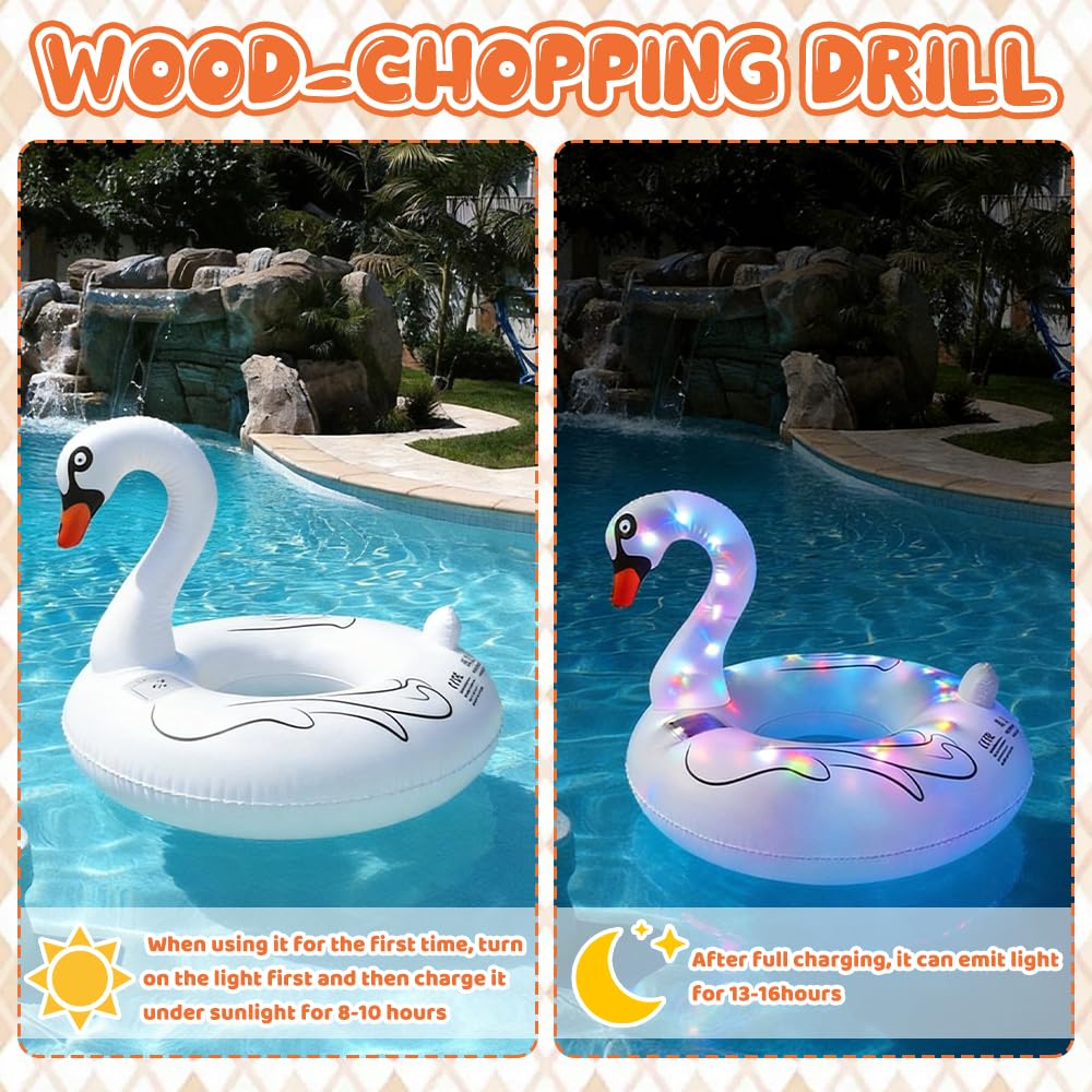 Gonflable Piscine avec Lumières Solaires, TGKYK 100cm Bouee Piscine, 6 Modes Bouee Piscine Adulte, Bouée Gonflable, Anneau Flotteur Gonflable pour Les Fêtes Aquatiques
