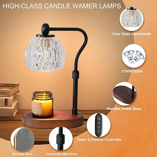 Miniatura 4 de kelary Lámpara calentadora de velas eléctrica con temporizador, calentador de cera regulable para cera perfumada con 2 bombillas, lámpara ajustable