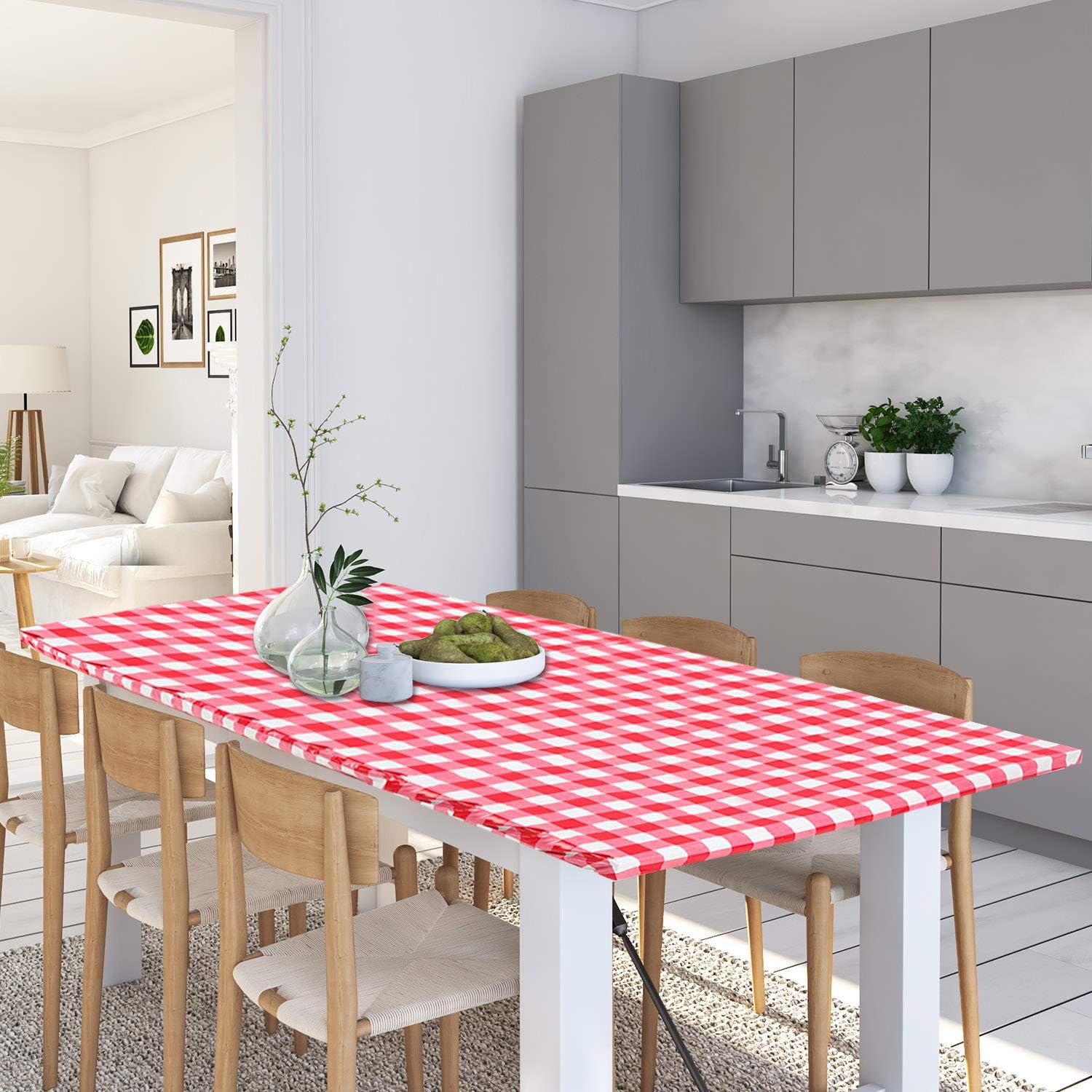 Tatuo 3 Packs Water Proof Plaid Vinyl Picnic Table Cover and Bench Cover, with Flannel Back, for Table 72"x 30" Rectangle, for Picnic Indoor and Outdoor Dining (Red and White) - Image 7