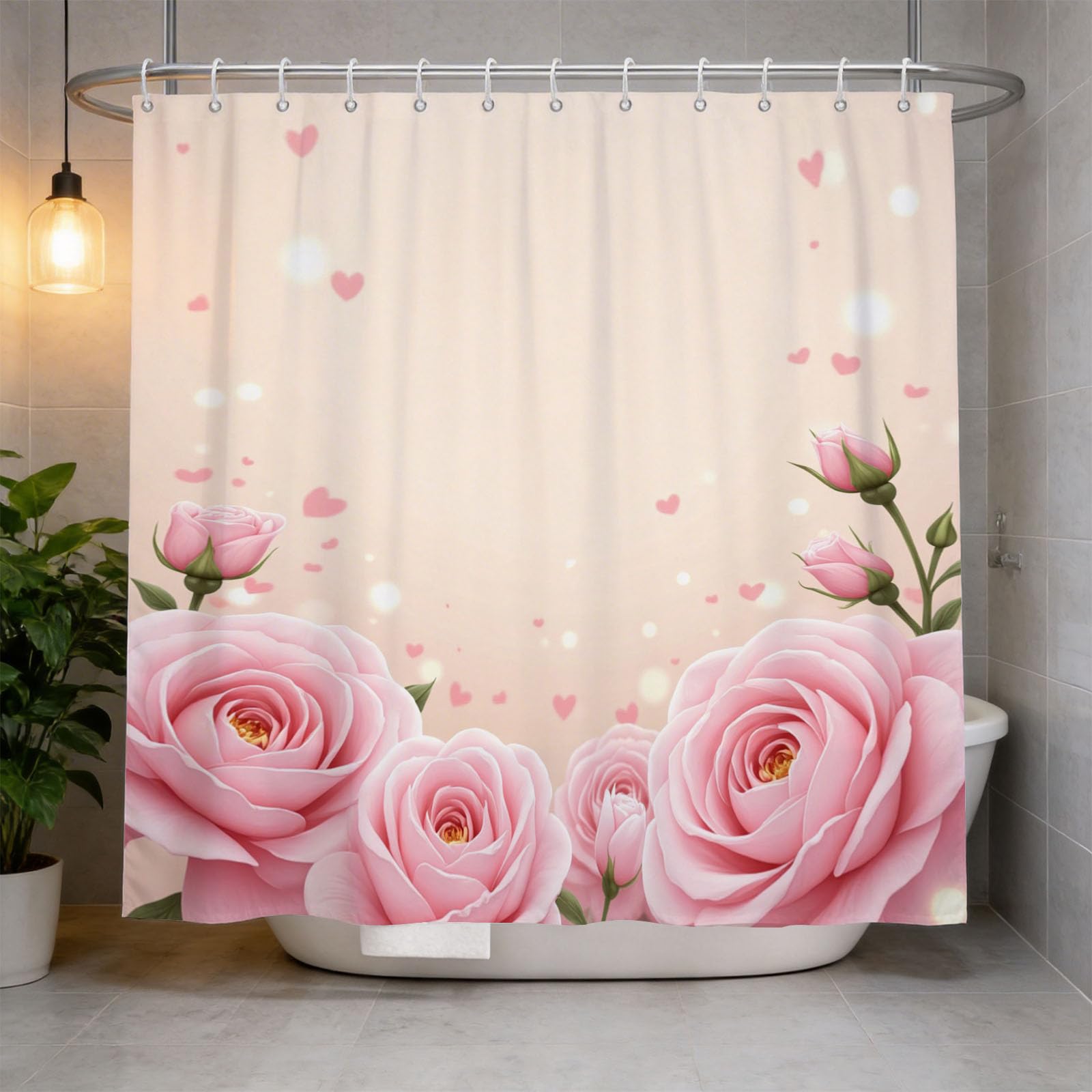 Hongduo 3D Rose Petal Shower Curtain for Stalls Bathtubs Romantic Bathroom Decor Shower Curtain Set Polyester Fabric Waterproof 180x180cm/71X71 Inch with Hooks