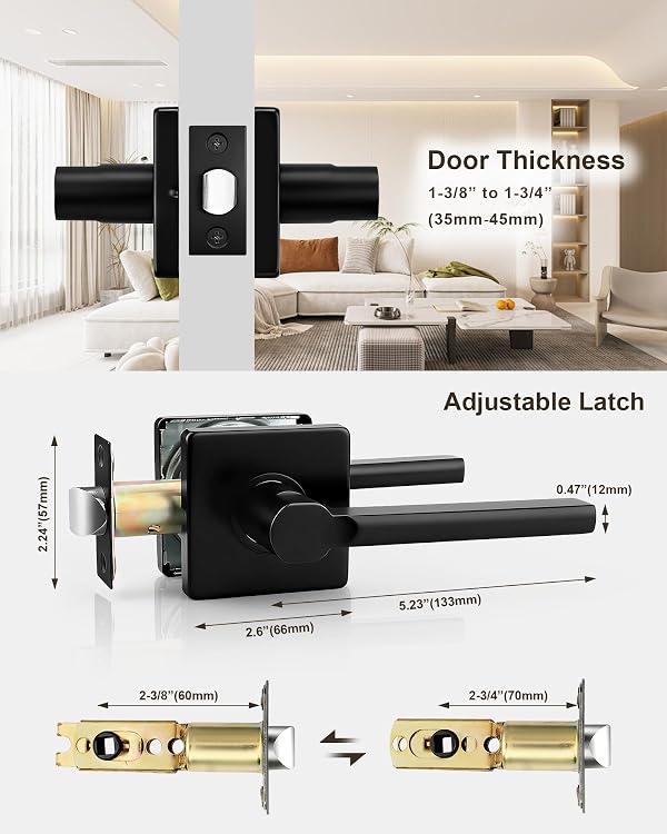 Probrico (3 Pack Passage Lever Black Door Handle Lock Non-Locking Keyless Square Lever for Hall and Closet with Matte Black Finish, for Right & Left Side Door Lock by Probrico - Image 3