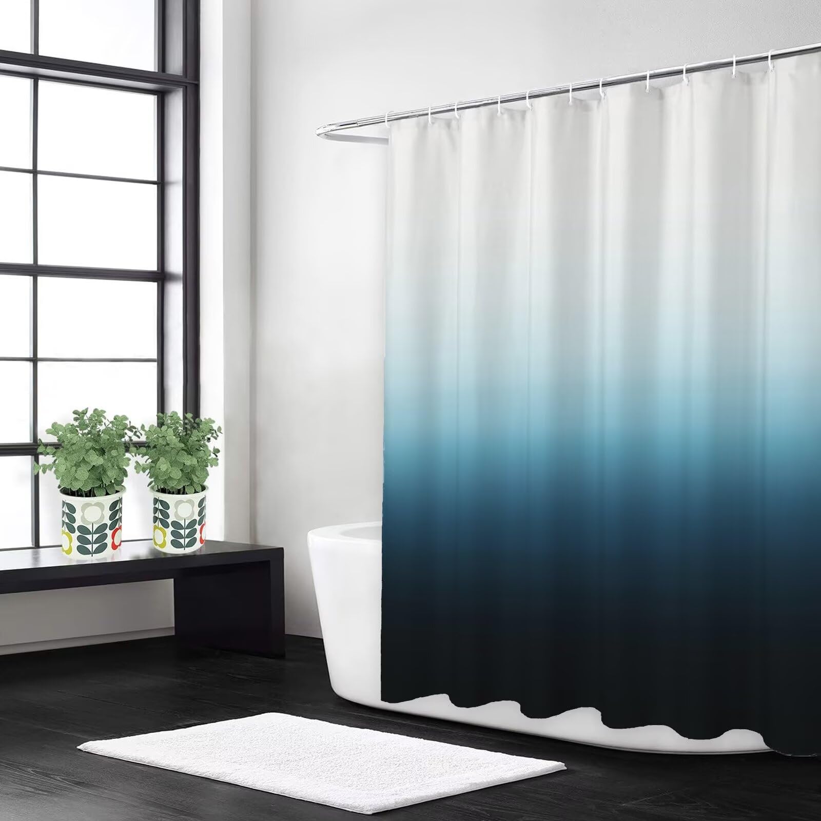 Rideaux de douche avec ourlet lesté en tissu premium imperméable bleu 80x200