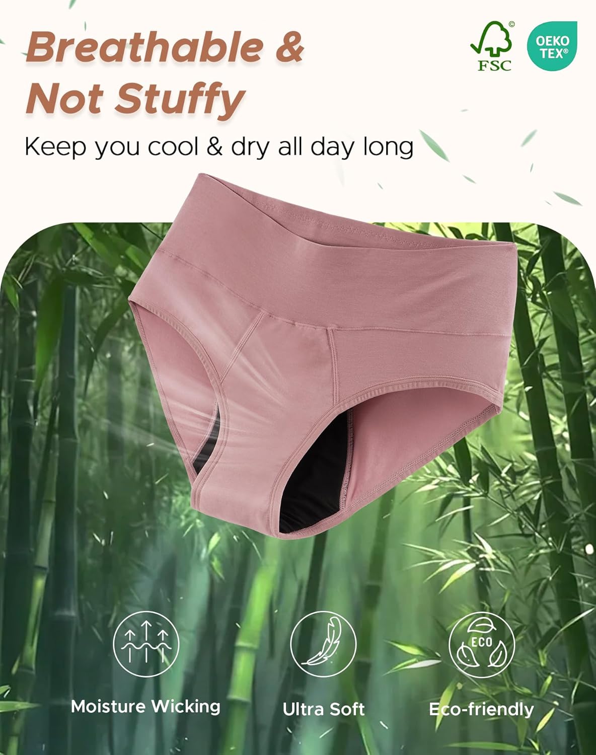 INNERSY Period Underwear for Women Plus Size Heavy Flow Leak-proof Menstrual High Waisted Absorbent Panties 3-Pack - Image 5