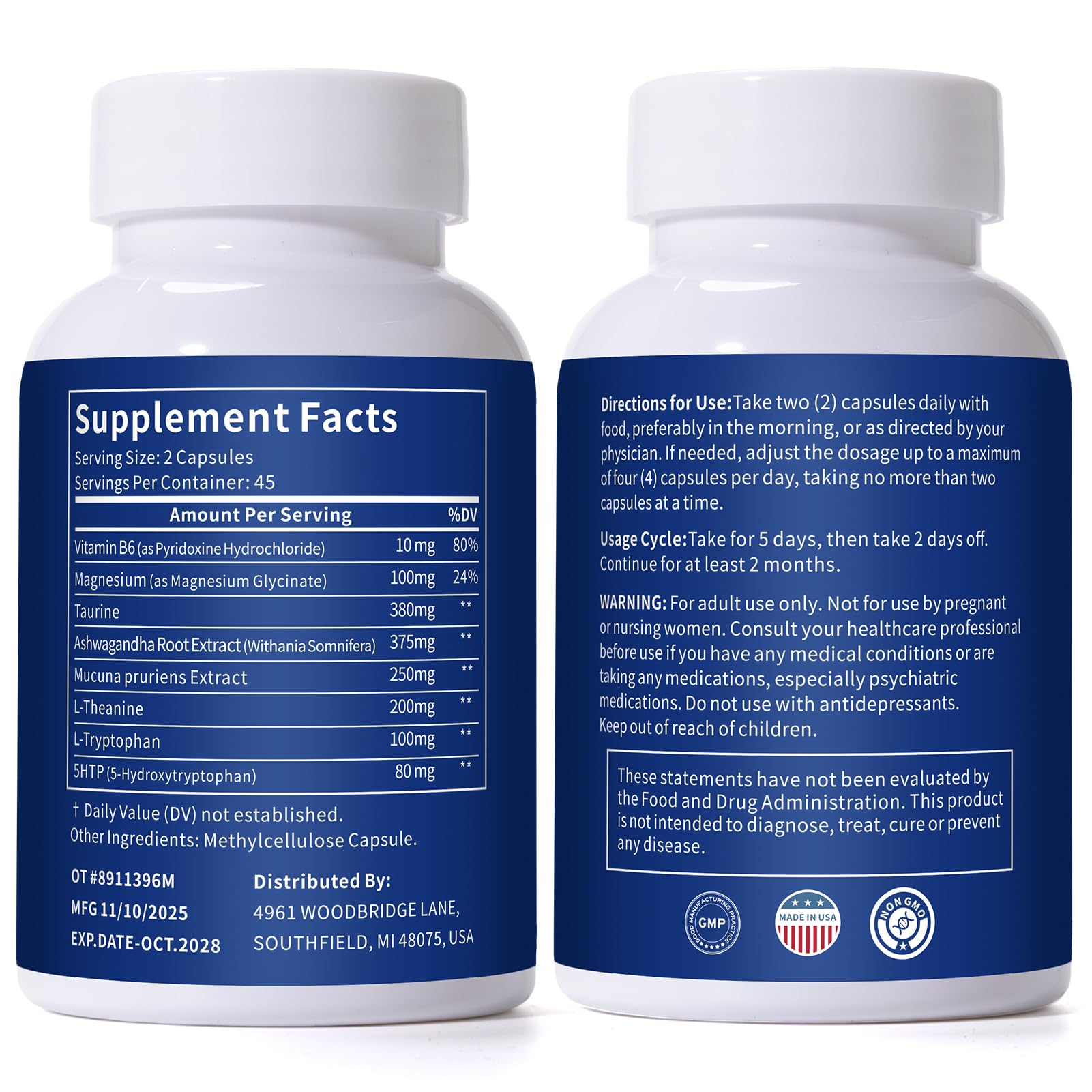 Serotonin and Dopamine Supplements – Natural Neurotransmitter Support with 5-HTP & Mucuna Pruriens – Boost Mood, Focus & Energy – 90 Capsules for Women & Men — Amazon image 2