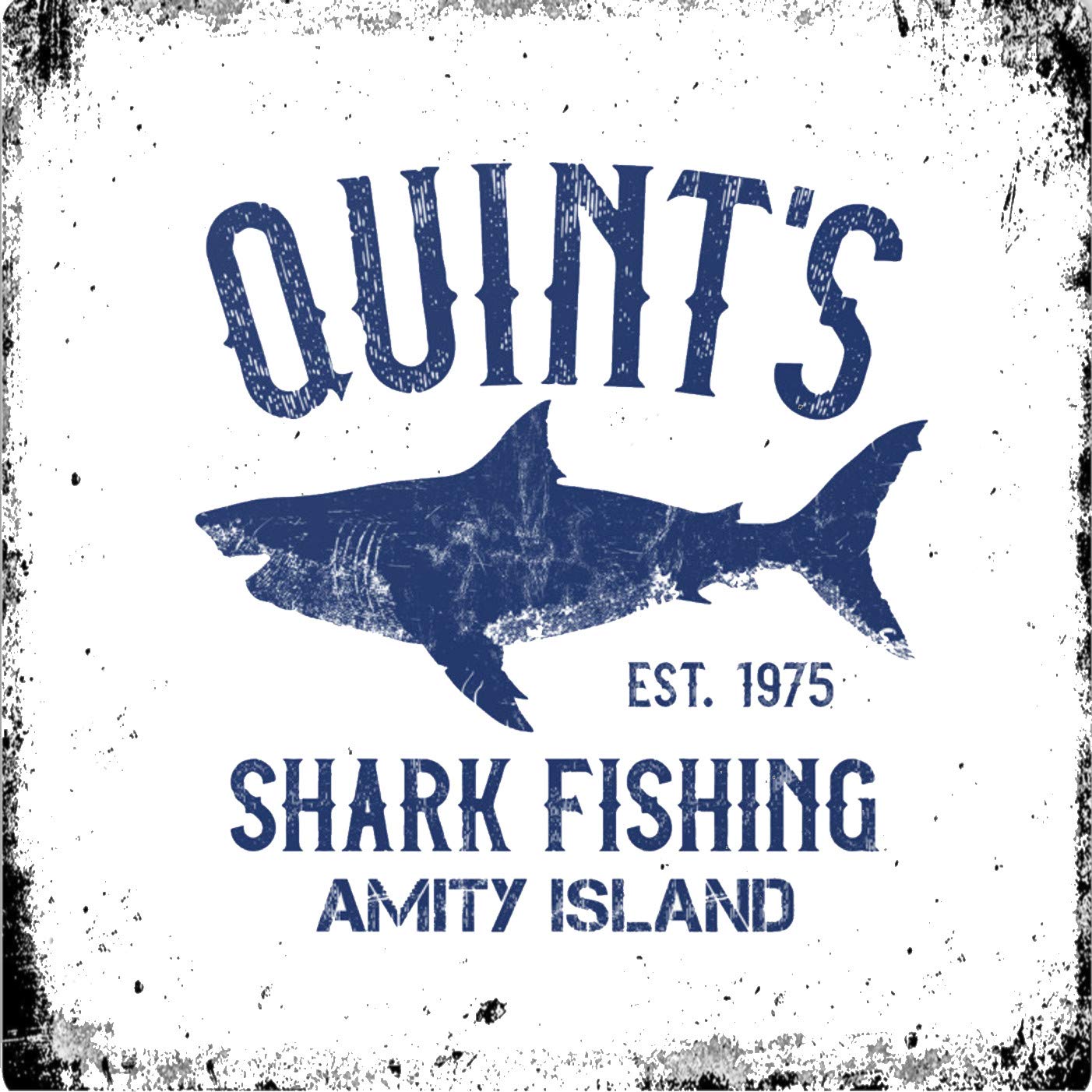 BigBazza Vintage Advertising Wall Tin Plaque Large Square 20x20cm Pub Shed Bar Man Cave Home Bedroom Office Kitchen Gift Metal Sign - Quints Shark Fishing JAWS Movie Amity Island inspired