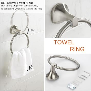 BGL Bathroom Hardware Set Brushed Nickel Adjustable Expandable Towel Bar 4-Piece Bathroom Accessory Set Wall Mounted Robe Hook Toilet Paper Holder Towel Ring Towel Bar