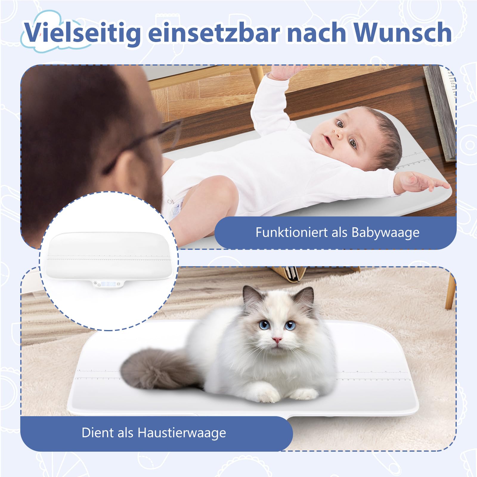 COSTWAY Cyfrowa Waga Dziecięca Wielofunkcyjna, Bluetooth, Udźwig do 30 kg, 4 Tryby Pomiaru, Skala Wysokości, Funkcja Tary i Trzymania