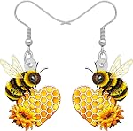 NEWEI Acrylic Funny Bumble Bee Dangle Earrings Cute Insect Bug Honey Jar with Flower Dangling Spring Jewelry Ornaments Honey Bee Gifts for Women Accessories