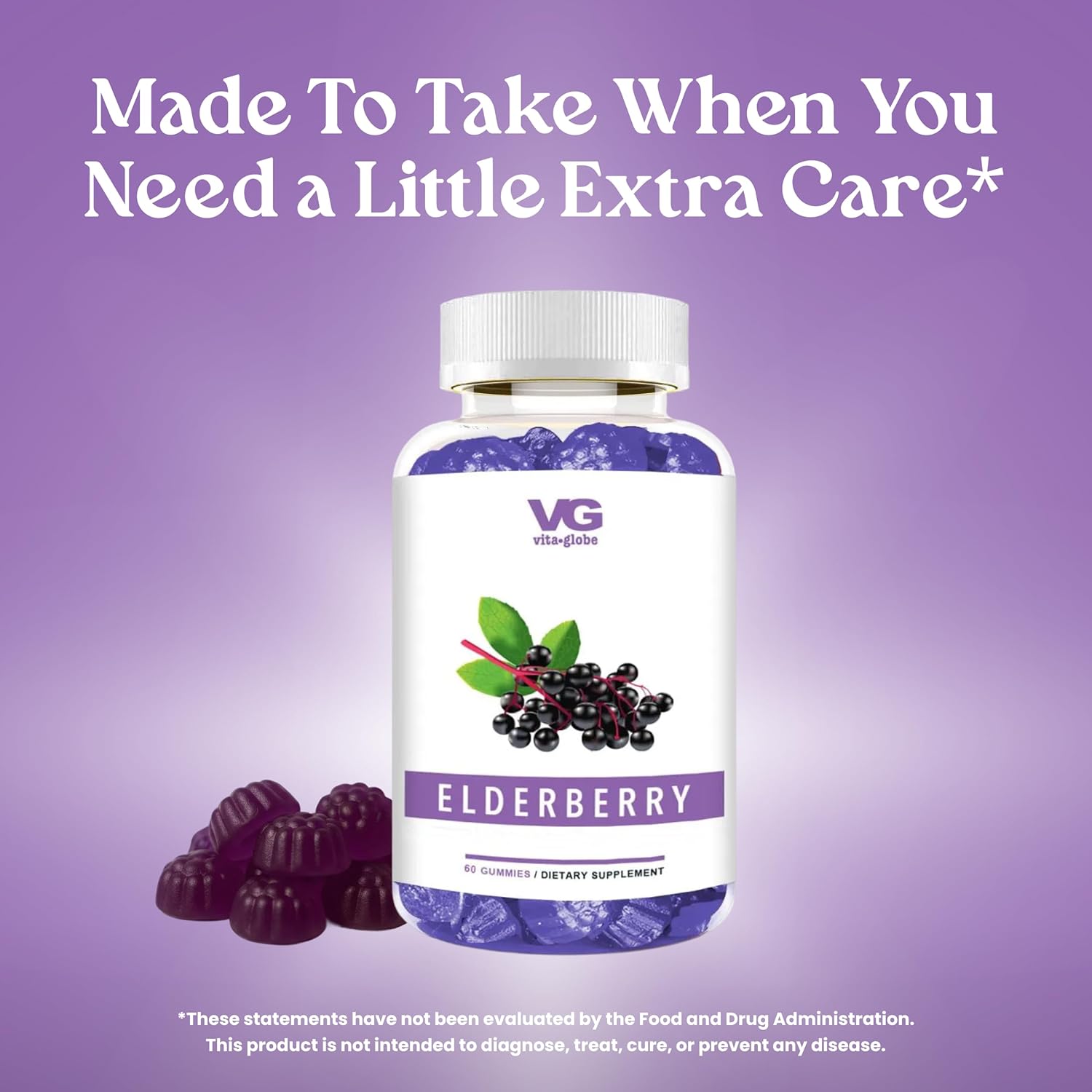 VITA GLOBE Elderberry Gummies with Vitamin C & Zinc – Daily Supplement for Immune Support & Wellness | Elderberry Extract with Antioxidants in a Delicious Berry Flavor | 120 Count (Pack of 1) - Image 5