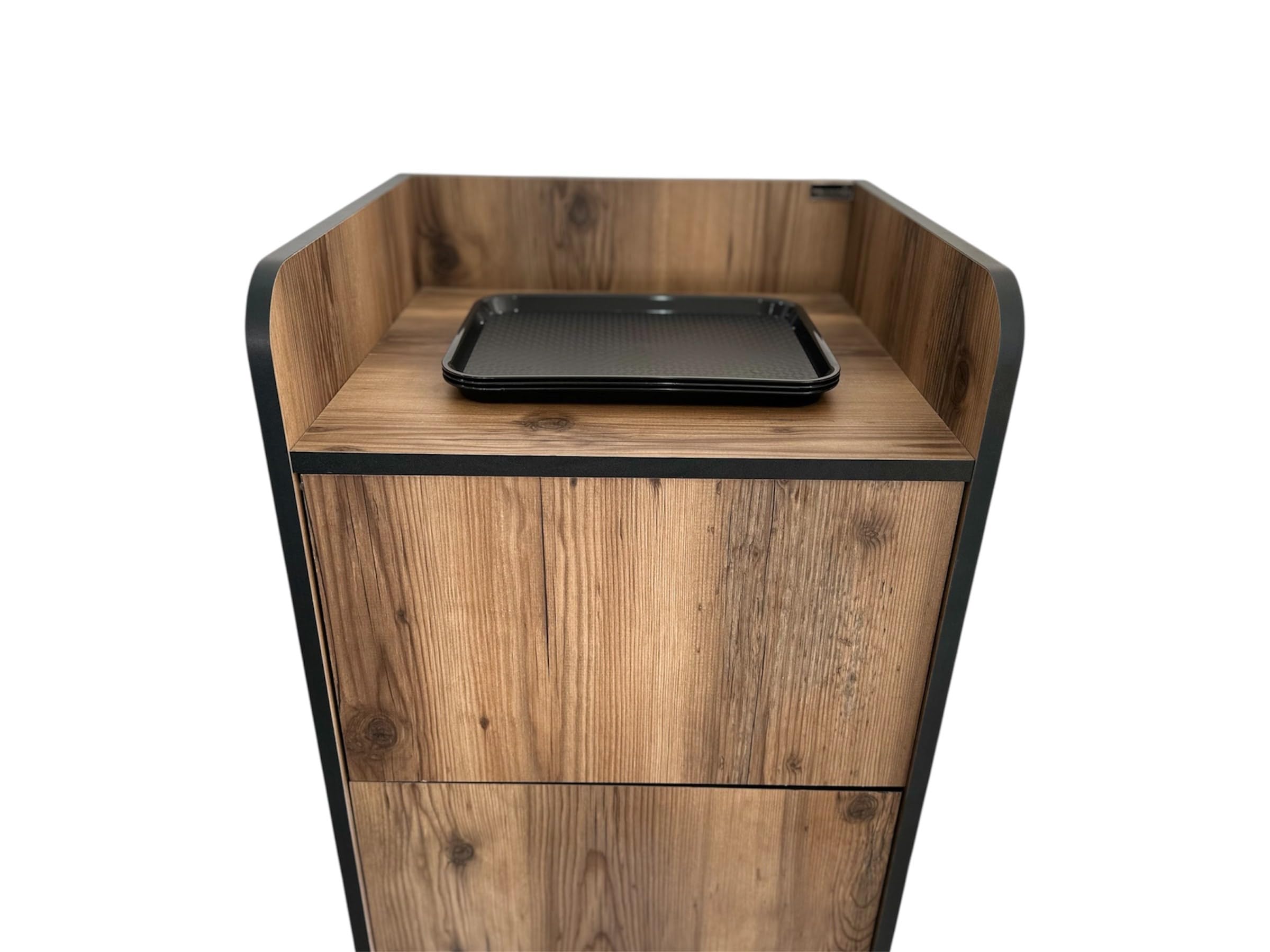 Meuble Poubelle Fast Food Horeca avec Bac PVC Trappe Bascule Coloris Bois