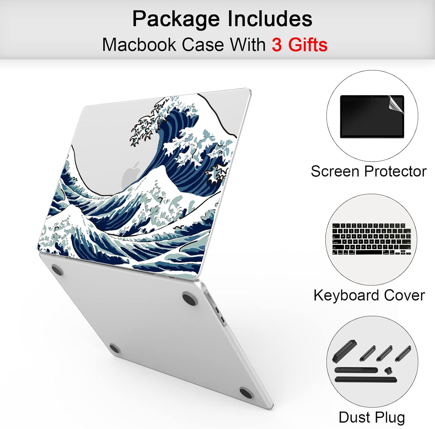 Suitable for MacBook Air 13.6 inch Case 2022 Release Model: A2681 M2 Chip, Printed Pattern Plastic Matte Hard Shell & Laptop Sleeve & Keyboard Cover for Mac Air 13.6, Waves 3
