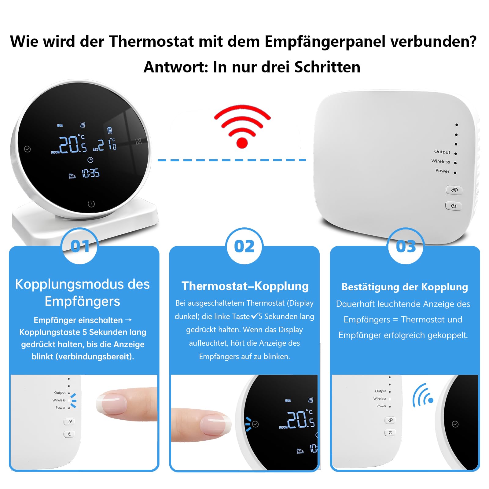 Thermostat Fussbodenheizung Smart für Wasser Fußbodenheizung und Gaskessel | Mit Empfänger Digital Kühlen/Heizen Wlan Programmable Tuya Smart Raumthermostat Boiler/Wasser fur Alexa/Google Assistant,3A