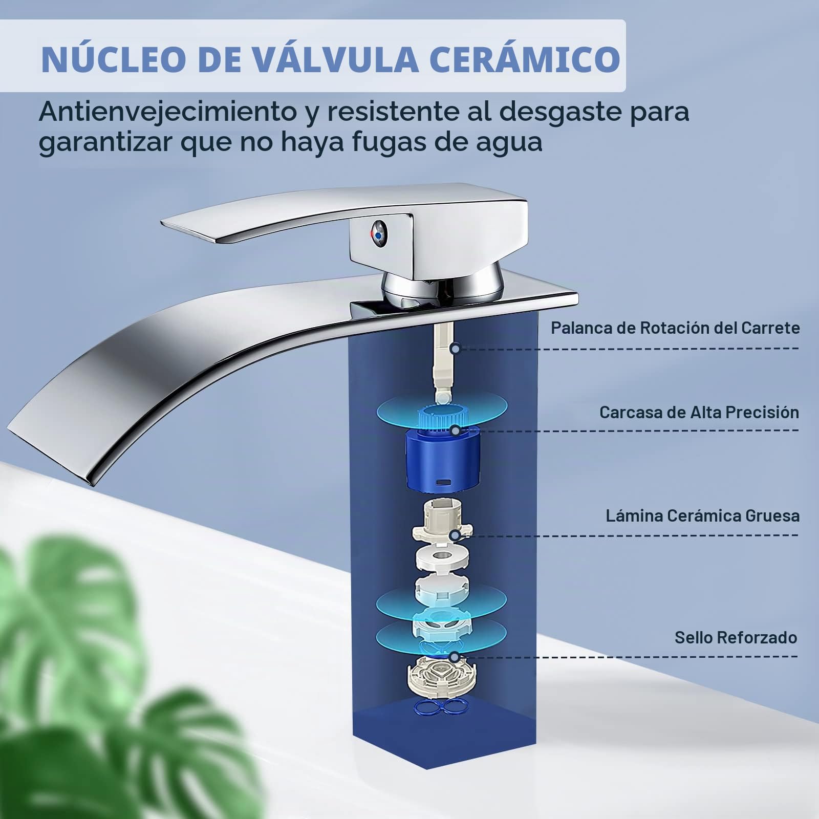 kisimixer Grifo de Lavabo Cascada Moderno, Mezclador Monomando Lavabo de Latón, Grifo de Baño Cascada con Prima Valvula de Ceramica, Agua Fria y Caliente Disponible, Cromado