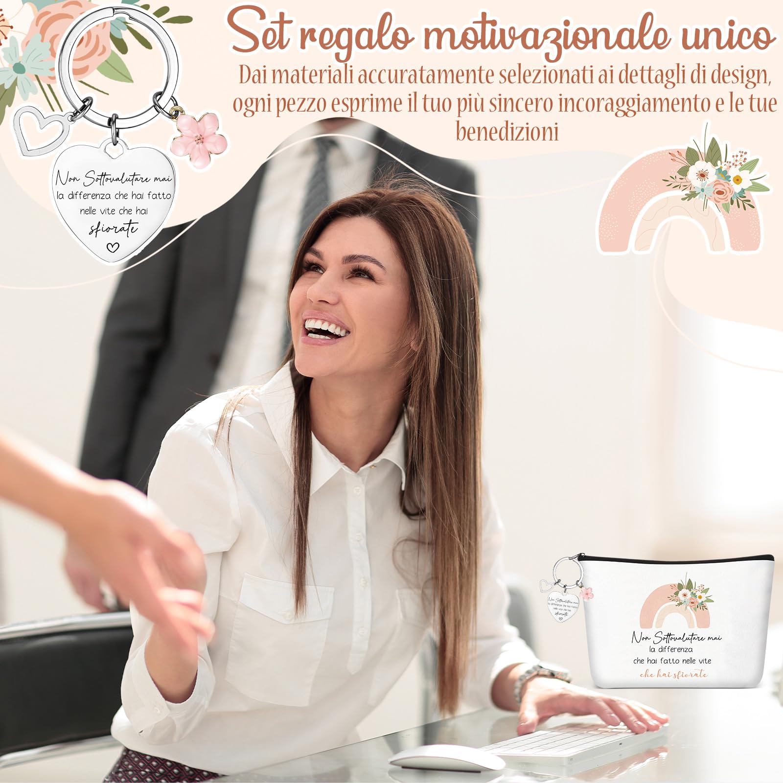 Xuniea Regalo per Maestra Fine Anno, Trousse da Trucco Arcobaleno con Portachiavi Motivazionale, Idee per Insegnante, Collega o Amica, Regalo Laurea, Compleanno, Dimissioni Giorno degli Insegnanti