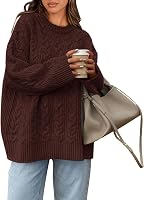 Okiwam Women's Oversized Crewneck Cable Knit Sweater Loose Fit Pullover Fall Winter Trendy Tops 2026