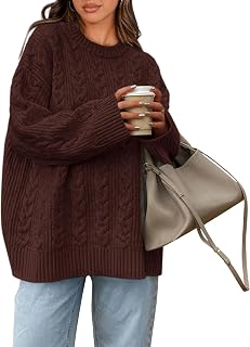Okiwam Women's Oversized Crewneck Cable Knit Sweater Loose Fit Pullover Fall Winter Trendy Tops 2026