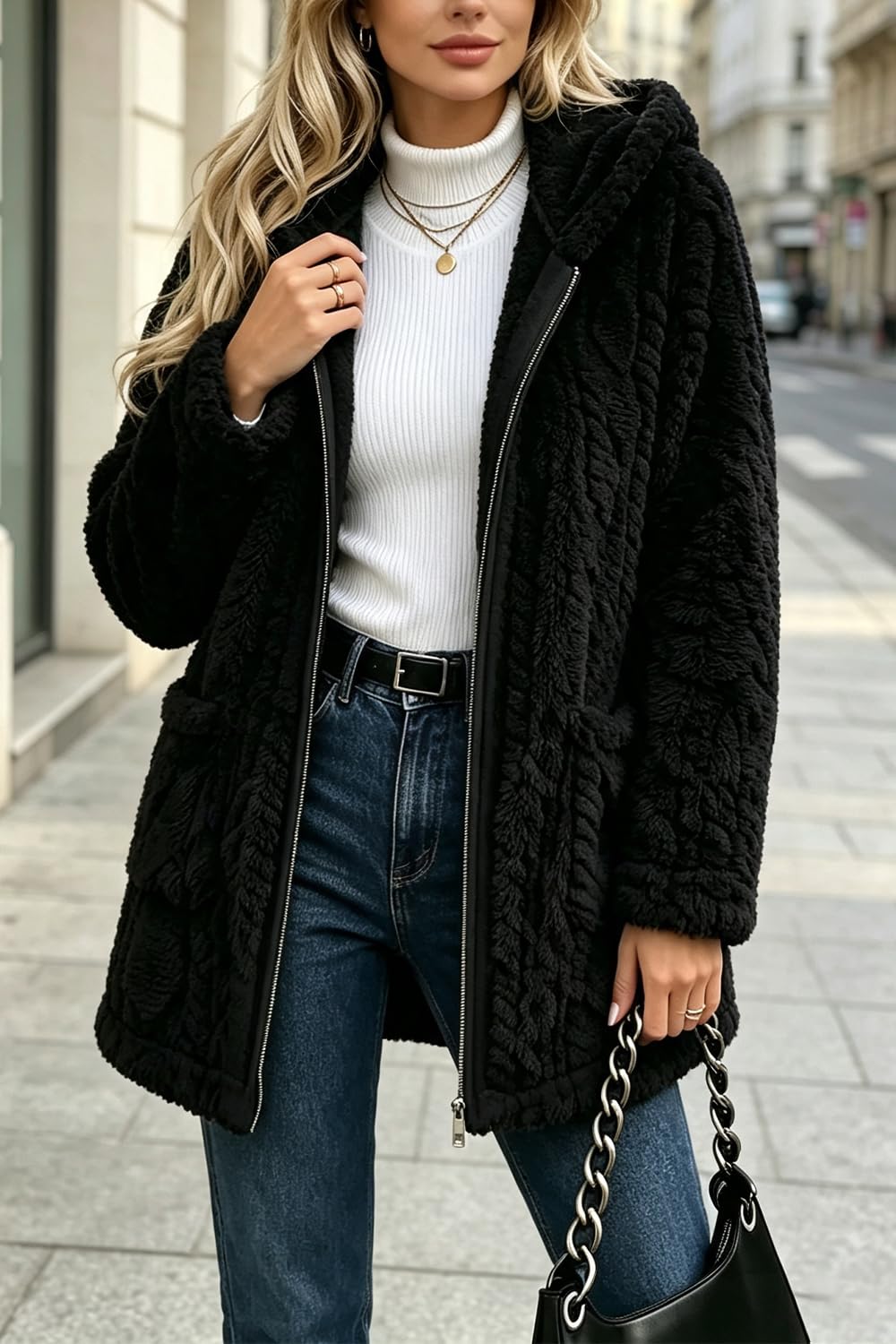 Manteau Teddy Polaire pour Femme, Veste d'Hiver en Peluche Chaud