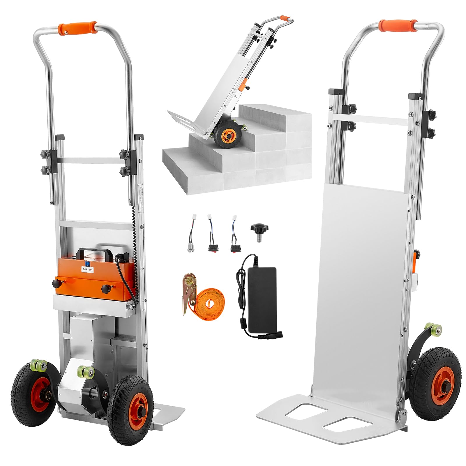 VEVOR Electric Stair Climbing Dolly, 440lbs Electric Stair Climbing Hand Trucks with 157.5in Rope & Extendable Handle, Heavy Duty Stair Climber for Warehouse Logistics, Moving Furniture(Silver)