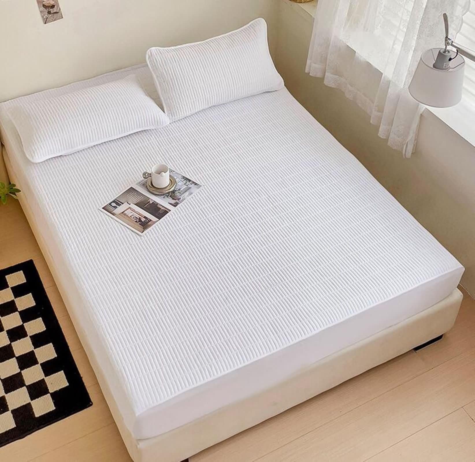 Lenzuola Cotone Singolo con Angoli, Tinta Unita, 120 x 200 CM, Bianco
