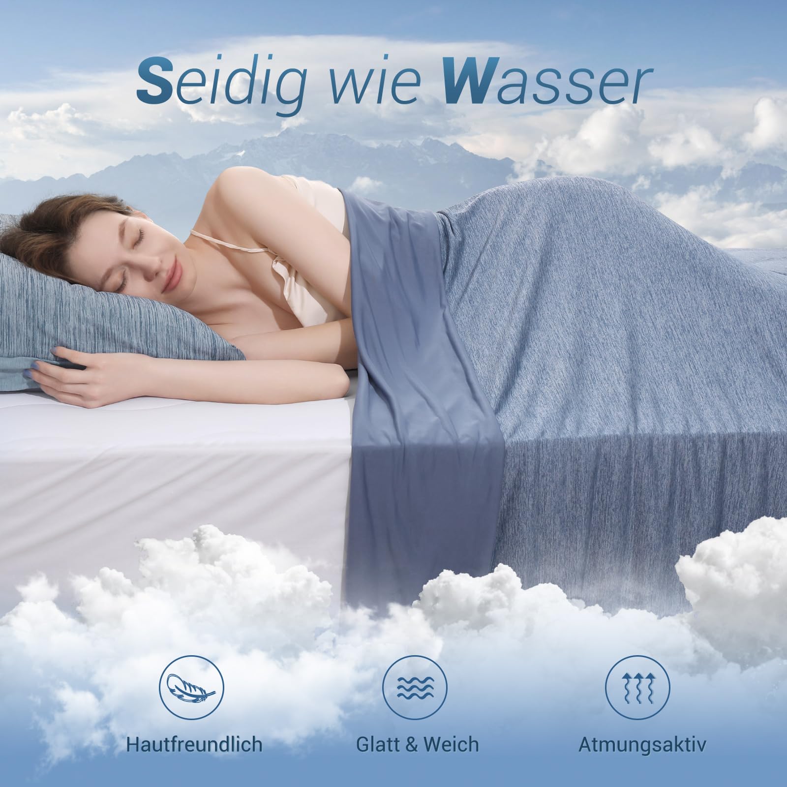 Elegear Kühldecke 200 x 220cm, Japanische Arc-Chill 3.0 Q-Max>0,5 Kühlfasern Selbstkühlende Sommerdecke, Doppeltes Kältegefühl absorbiert Körperwärme, kühlende Decke für Menschen Dünne Wohndecke Blau